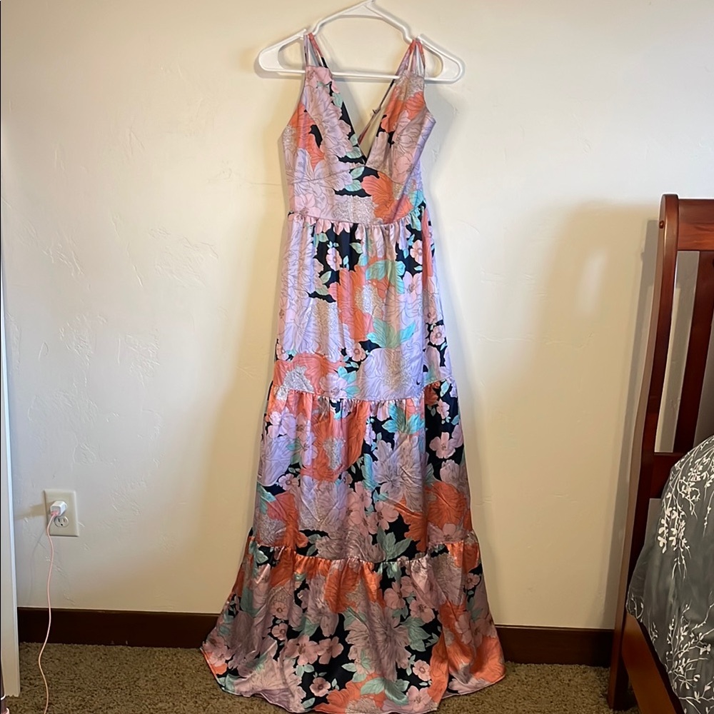 🌸💙Lulu's Pink and Black Sleeveless Maxi Dress for Weddings